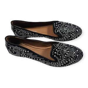 Donald J. Pliner Debbi Black Suede Studded Flat Loafers Women's Size 8.5